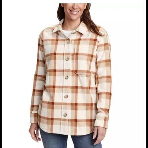 Eddie Bauer Cream and Brown Plaid Shirt Jacket